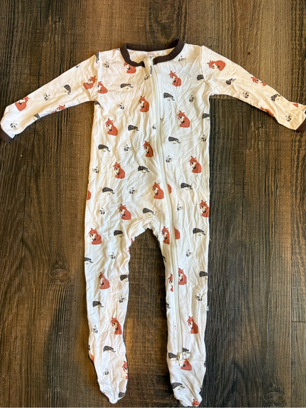 Kyte BABY White Footed One-Piece with Orange Fox Print